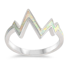 Sterling Silver Zig Zag Shaped White Lab Opal Ring