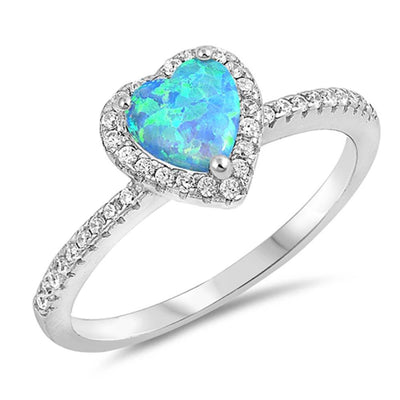 Sterling Silver Heart Shaped Light Blue Lab Opal Ring