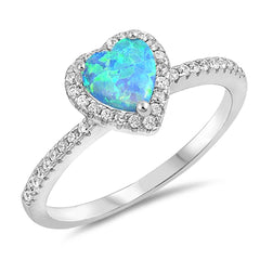 Sterling Silver Heart Shaped Light Blue Lab Opal Ring