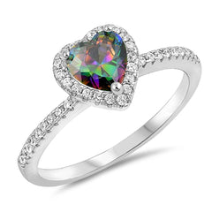 Sterling Silver Heart With Rainbow Topaz And Cubic Zirconia Ring