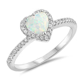Sterling Silver Heart Shaped White Lab Opal Ring