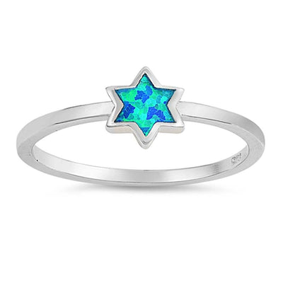 Sterling Silver Star Shaped Blue Lab Opal Ring