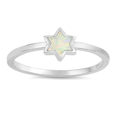 Sterling Silver Star Shaped White Lab Opal Ring