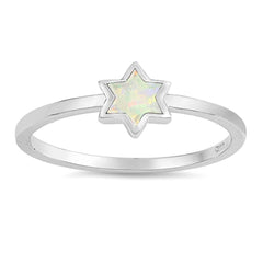 Sterling Silver Star Shaped White Lab Opal Ring