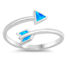 Load image into Gallery viewer, Sterling Silver Arrow Shaped Blue Lab Opal Ring