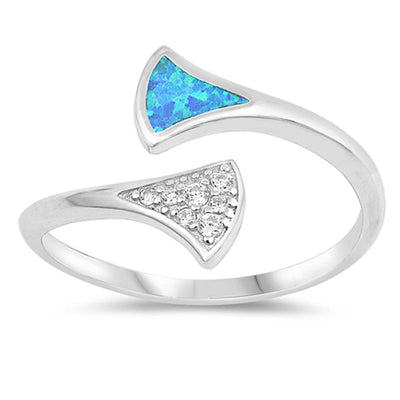 Sterling Silver Wave With Blue Lab Opal And White Cubic Zirconia Ring
