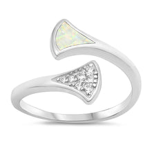 Load image into Gallery viewer, Sterling Silver Cone Shaped White Lab Opal Ring With CZ Stones