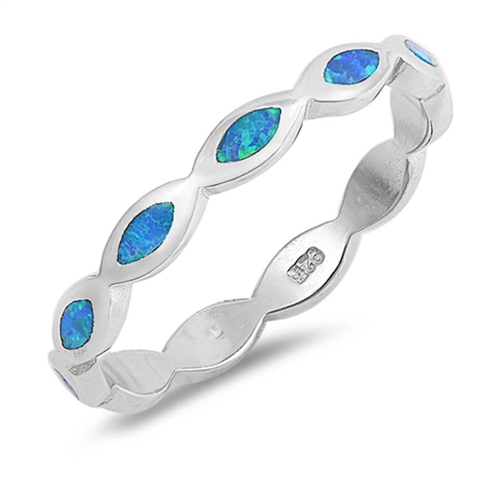 Sterling Silver Marquise 3mm Band Shaped Lab Opal Ring