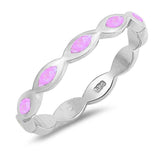 Sterling Silver Marquise 3mm Band Shaped Pink Lab Opal Ring