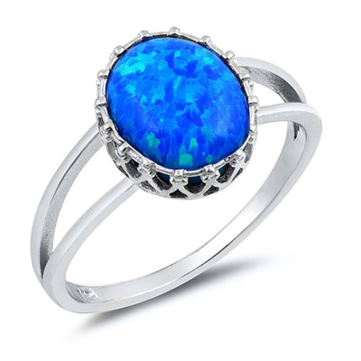 Sterling Silver Round Shaped Blue Lab Opal Ring