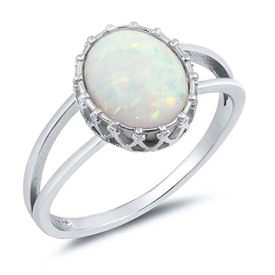 Sterling Silver Round Shaped White Lab Opal Ring
