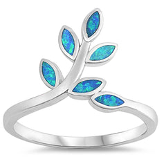 Sterling Silver Leaves Shaped Blue Lab Opal Ring