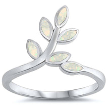 Load image into Gallery viewer, Sterling Silver Leaves Shaped White Lab Opal Ring