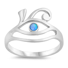 Load image into Gallery viewer, Sterling Silver Eye Shaped Blue Lab Opal Ring