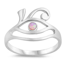 Load image into Gallery viewer, Sterling Silver Eye Shaped Pink Lab Opal Ring