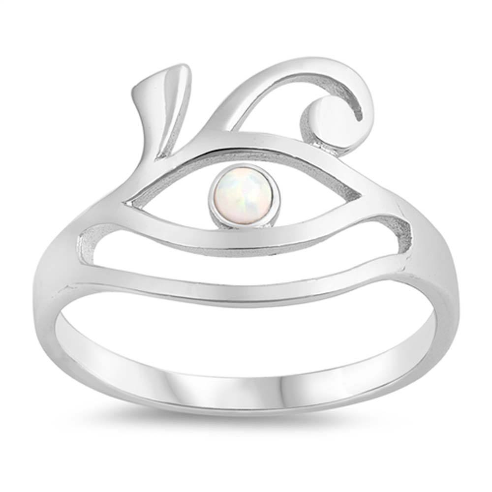 Sterling Silver Eye Shaped White Lab Opal Ring