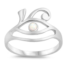 Load image into Gallery viewer, Sterling Silver Eye Shaped White Lab Opal Ring