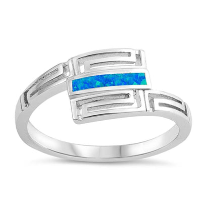 Sterling Silver Square Shaped Blue Lab Opal Ring