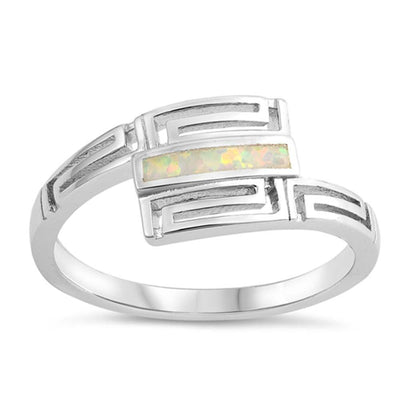 Sterling Silver Square Shaped White Lab Opal Ring