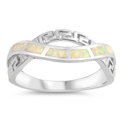 Sterling Silver Curve Shaped White Lab Opal Ring