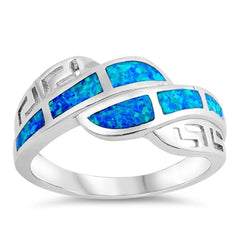 Sterling Silver Circle Shaped Blue Lab Opal Ring