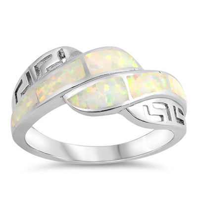 Sterling Silver Circle Shaped White Lab Opal Ring