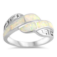 Sterling Silver Circle Shaped White Lab Opal Ring