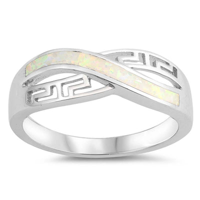 Sterling Silver Curve Shaped White Lab Opal Ring