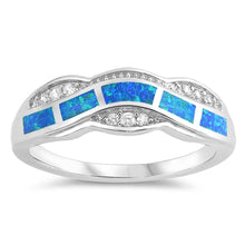 Load image into Gallery viewer, Sterling Silver Curve Shaped Blue Lab Opal Ring