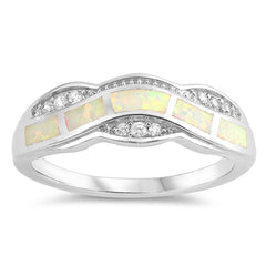 Sterling Silver Curve Shaped White Lab Opal Ring