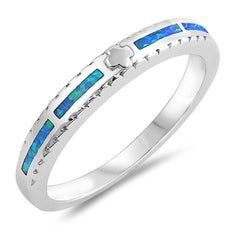 Sterling Silver Square Shaped Blue Lab Opal Ring