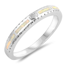 Load image into Gallery viewer, Sterling Silver Square Shaped White Lab Opal Ring