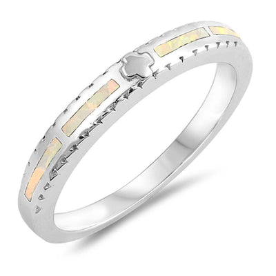 Sterling Silver Square Shaped White Lab Opal Ring