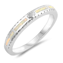 Sterling Silver Square Shaped White Lab Opal Ring