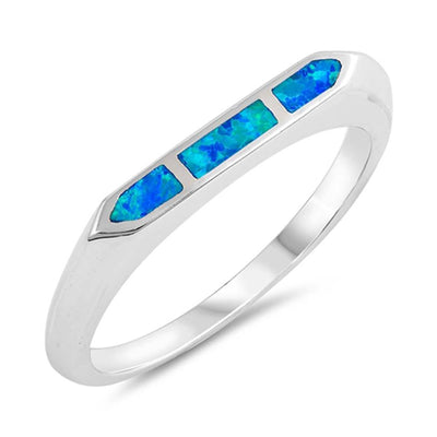 Sterling Silver Hexagon Shaped Blue Lab Opal Ring