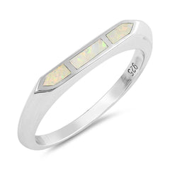 Sterling Silver Hexagon Shaped White Lab Opal Ring