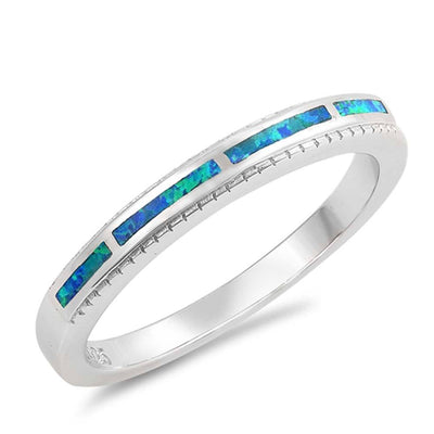 Sterling Silver Round Shaped Blue Lab Opal Ring