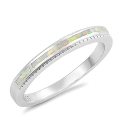 Sterling Silver Round Shaped White Lab Opal Ring