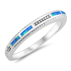 Sterling Silver Round Shaped Blue Lab Opal Ring