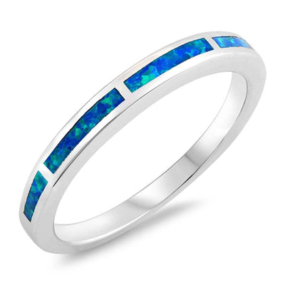 Sterling Silver Circle Shaped Blue Lab Opal Ring