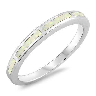 Sterling Silver Circle Shaped White Lab Opal Ring