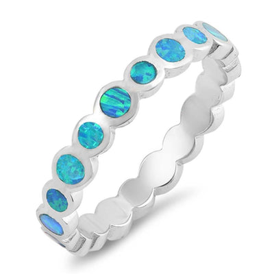 Sterling Silver Round Shaped Blue Lab Opal Ring
