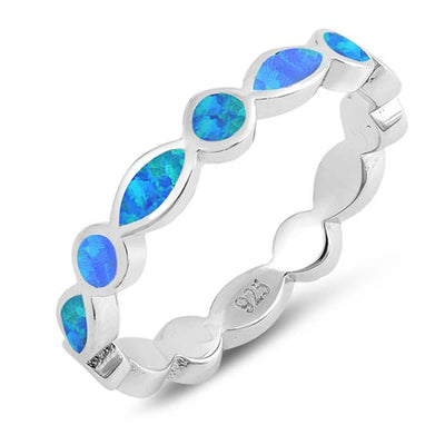 Sterling Silver Oval Shaped Blue Lab Opal Ring