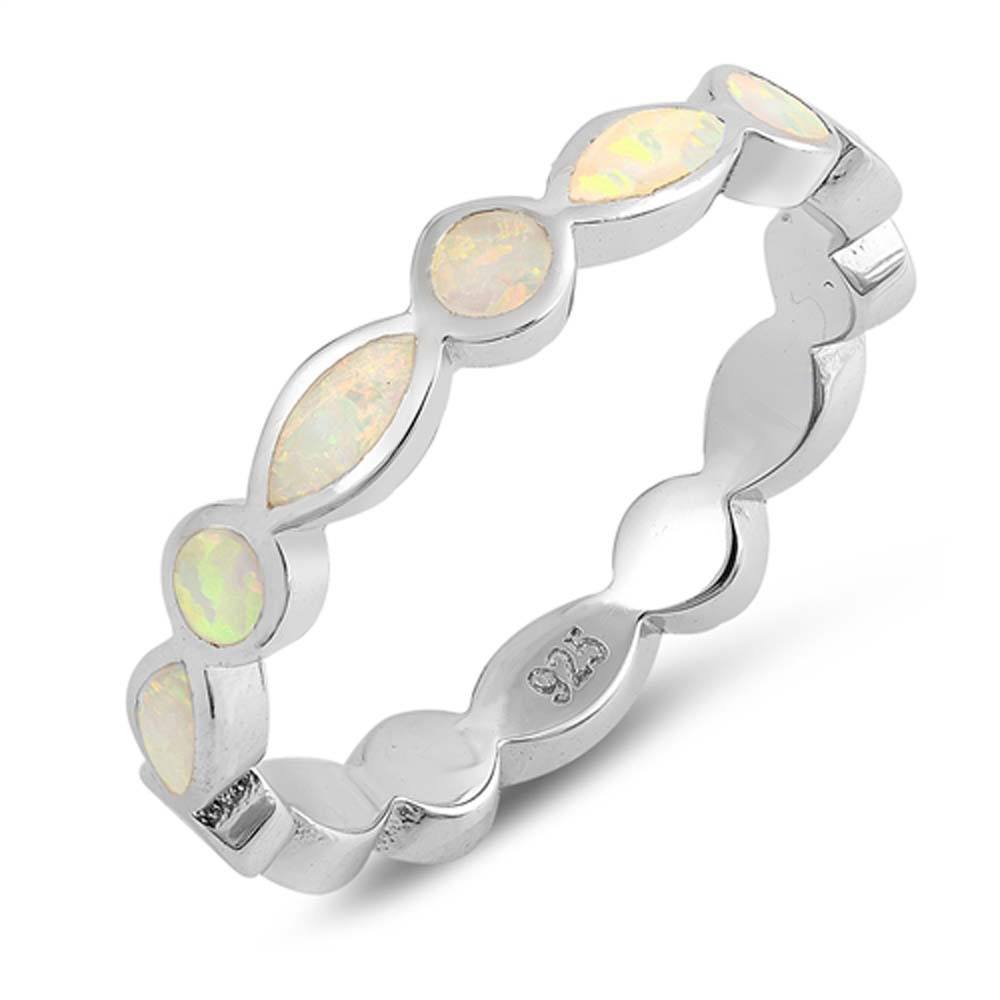 Sterling Silver Oval Shaped White Lab Opal Ring