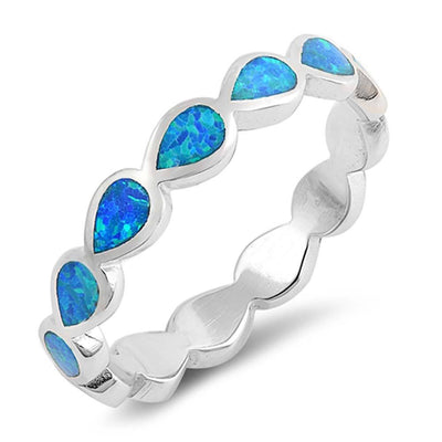 Sterling Silver Drop Shaped Blue Lab Opal Ring