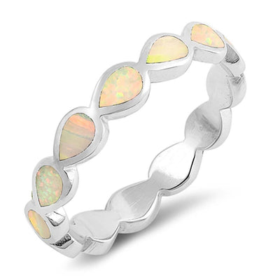 Sterling Silver Drop Shaped White Lab Opal Ring