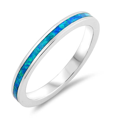 Sterling Silver Round Shaped Blue Lab Opal Ring