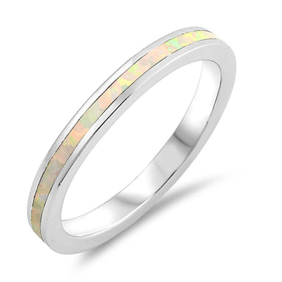 Sterling Silver Round Shaped White Lab Opal Ring