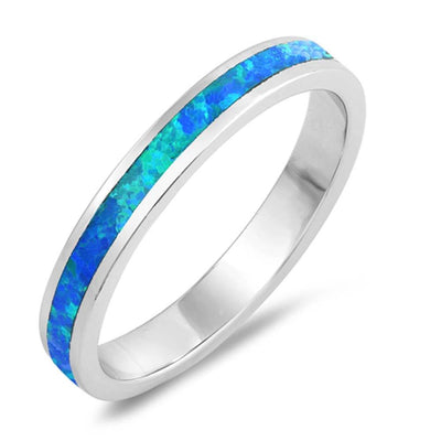 Sterling Silver Round Shaped Blue Lab Opal Ring