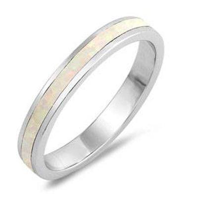 Sterling Silver Round Shaped White Lab Opal Ring